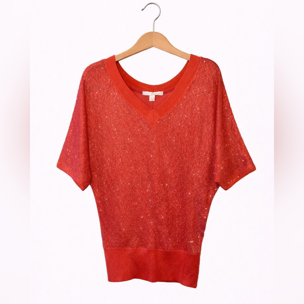 Boston Proper Red Sequin Sparkle Top Small Glam Holiday Party Y2K Luxe Chic